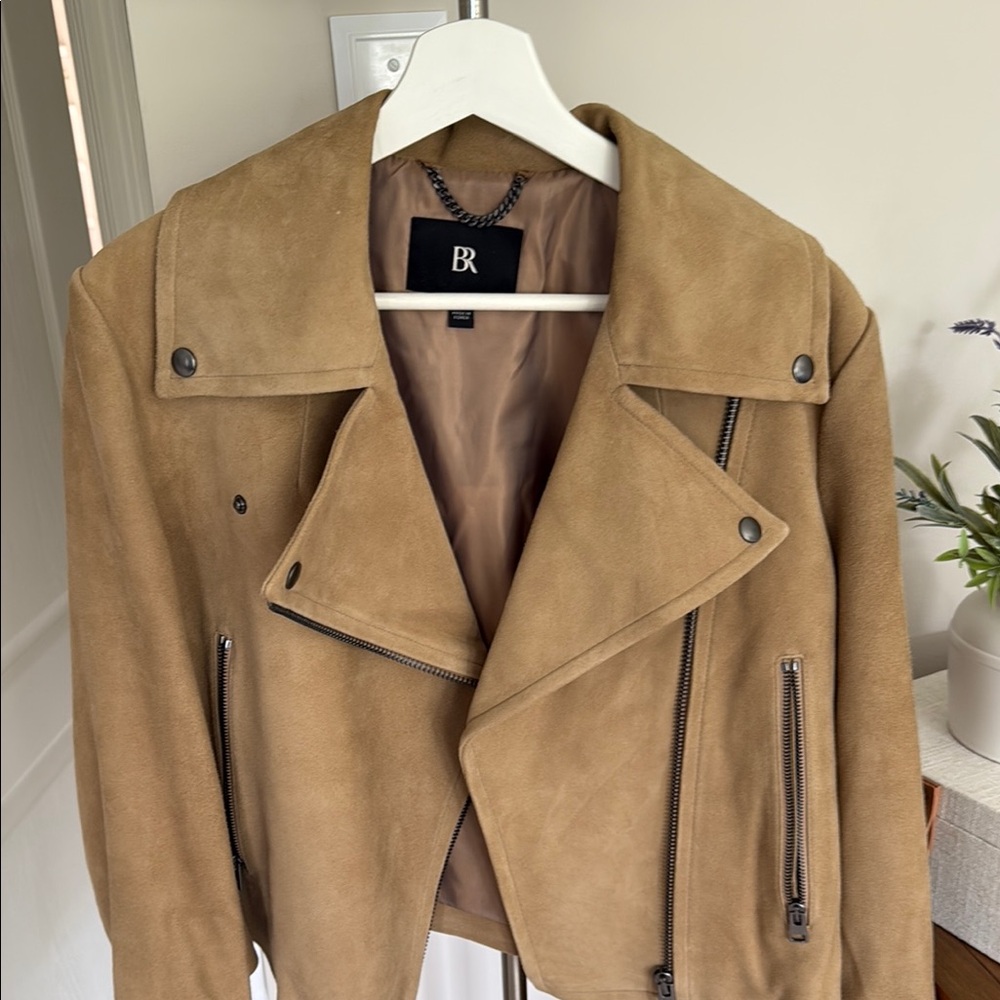 Banana Republic Enola Tan Suede Moto Jacket, Sz S